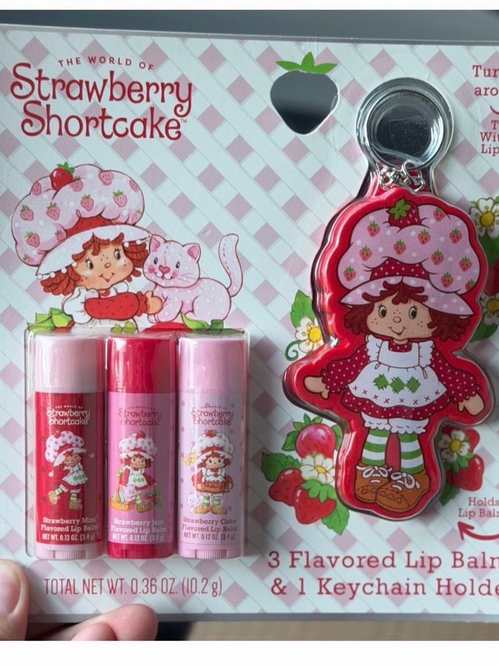 Strawberry Shortcake Pink Strawberry Lip Balm Set with Keychain Holder